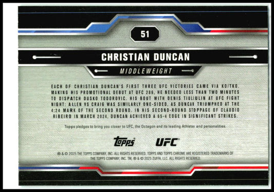 2025 Topps Chrome UFC Green RayWave #51 Christian Duncan