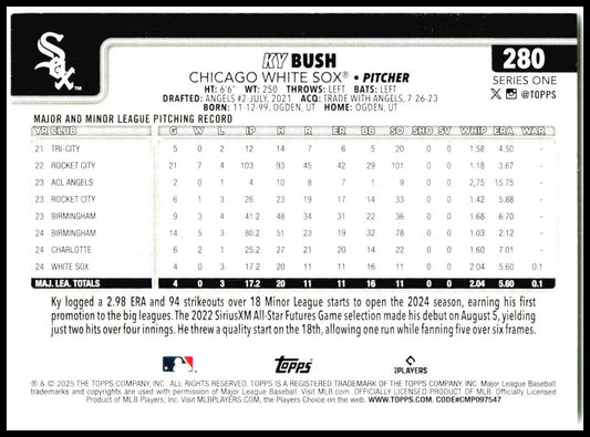 2025 Topps #280 Ky Bush Chicago White Sox