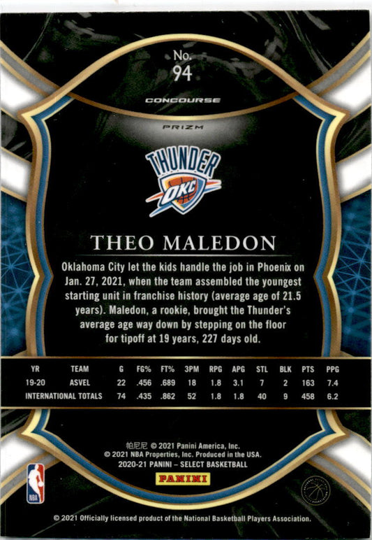 2020-21 Panini Select Red White Green Cracked Ice #94 Theo Maledon Thunder