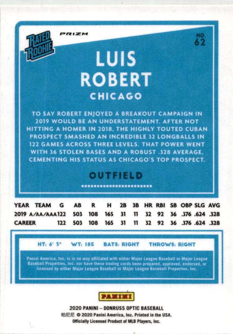 2020 Donruss Optic Lime Green #62 Luis Robert Rookie Chicago White Sox