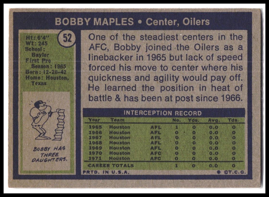 Bobby Maples #52 1972 Topps