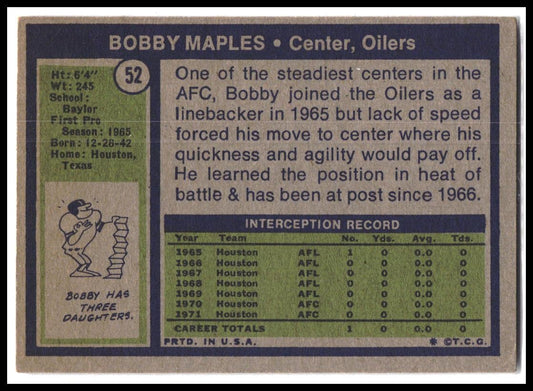 Bobby Maples #52 1972 Topps