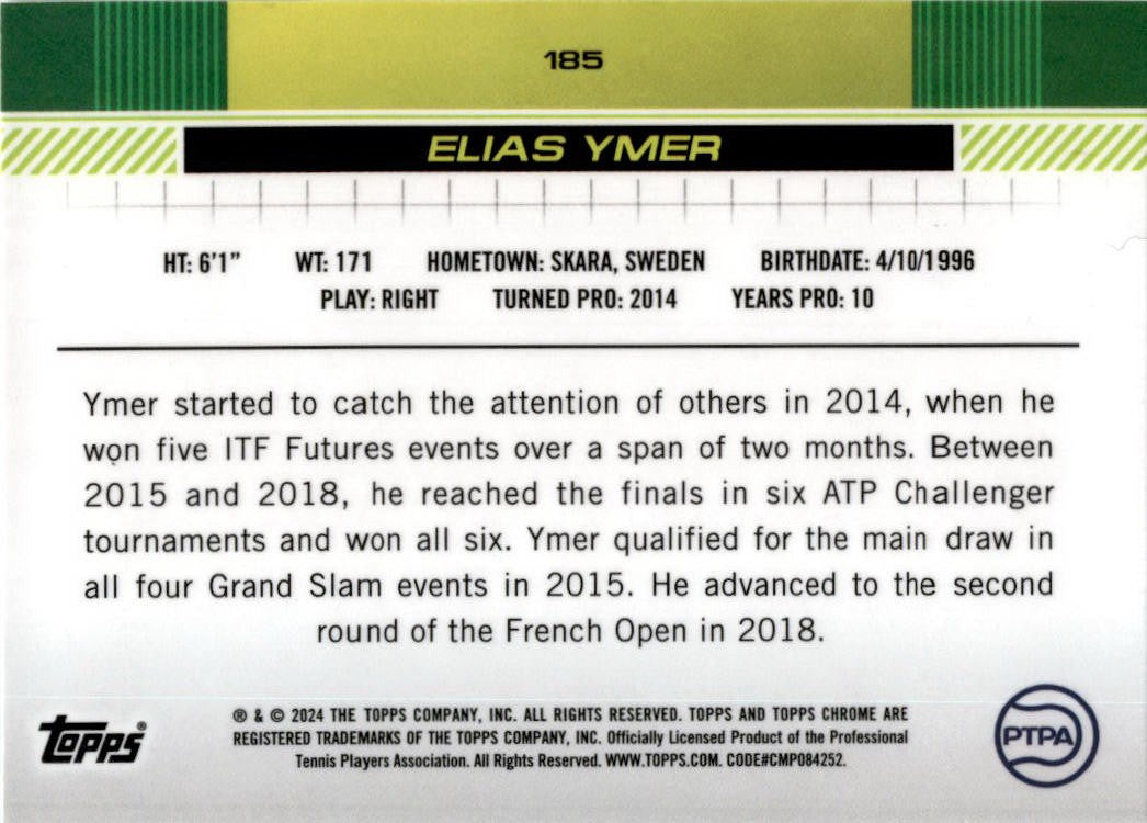 2024 Topps Chrome Tennis #185 Elias Ymer