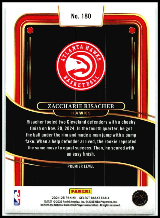 2024-25 Panini Select Blue (Retail) #180 Zaccharie Risacher Rookie Atlanta Hawks
