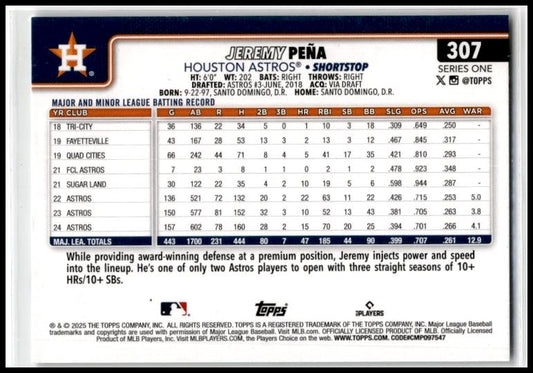 2025 Topps Sandglitter #307 Jeremy Peña Houston Astros