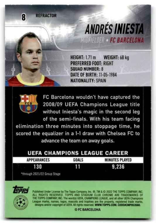 2022 Topps Stadium Club Chrome UCL Andres Iniesta FC Barcelona #8