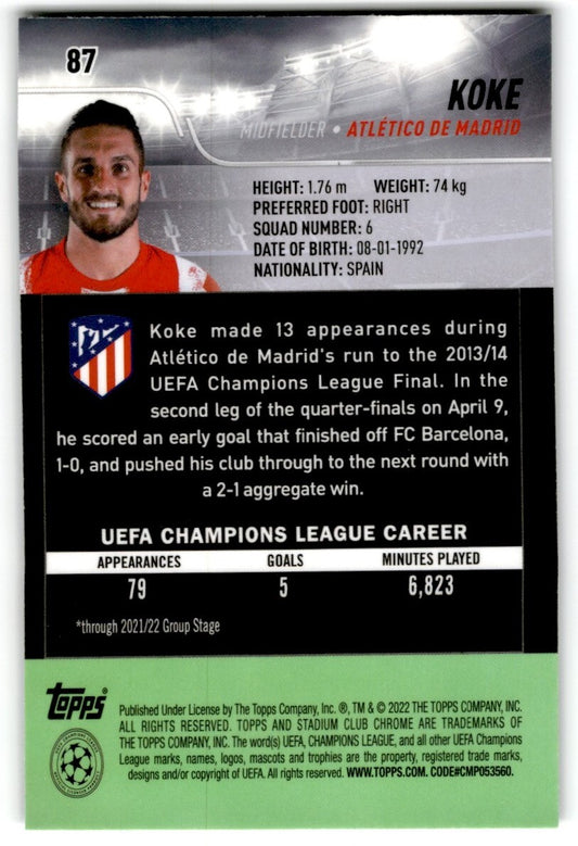 2022 Blue Prism Refractor Koke Atletico de Madrid #87