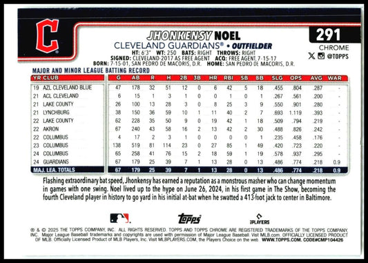 2025 Topps Chrome #291 Jhonkensy Noel Rookie Cleveland Guardians
