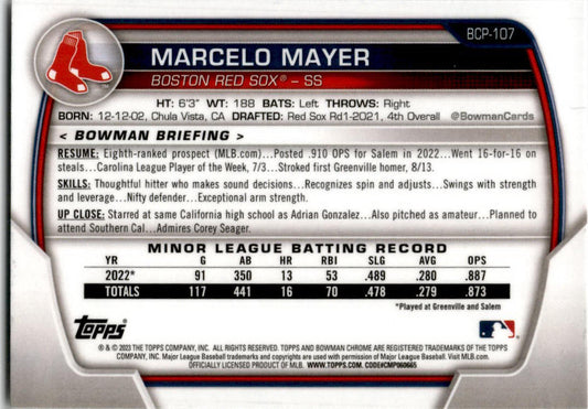 2023 Bowman #BP-107 Marcelo Mayer Boston Red Sox