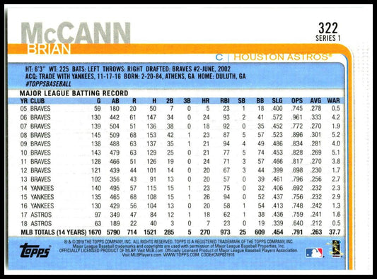 2019 Topps #322 Brian McCann Houston Astros