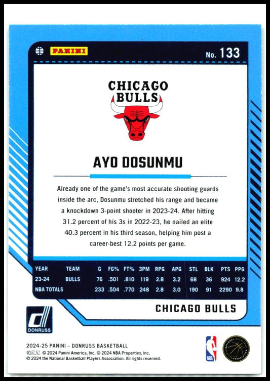 2024-25 Donruss Holo Green Laser #133 Ayo Dosunmu Chicago Bulls
