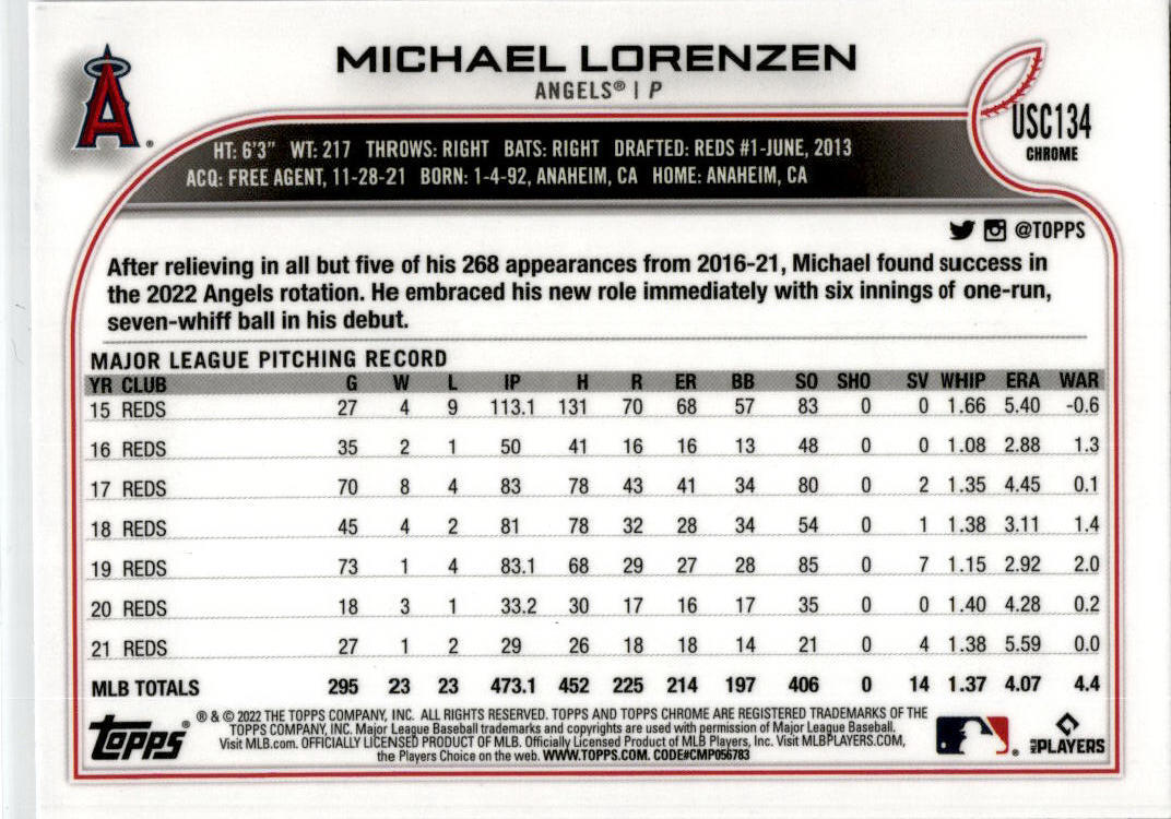 2022 Topps Update Purple #US84 Michael Lorenzen Los Angeles Angels