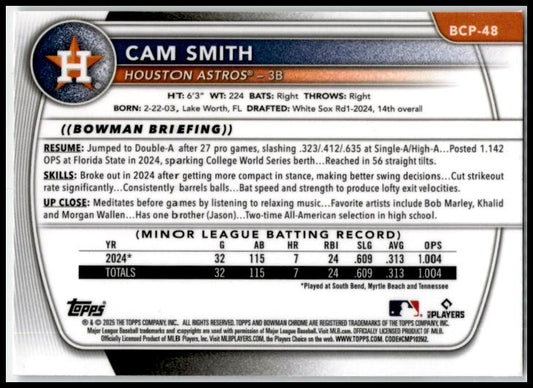 2025 Bowman #BCP-48 Cam Smith