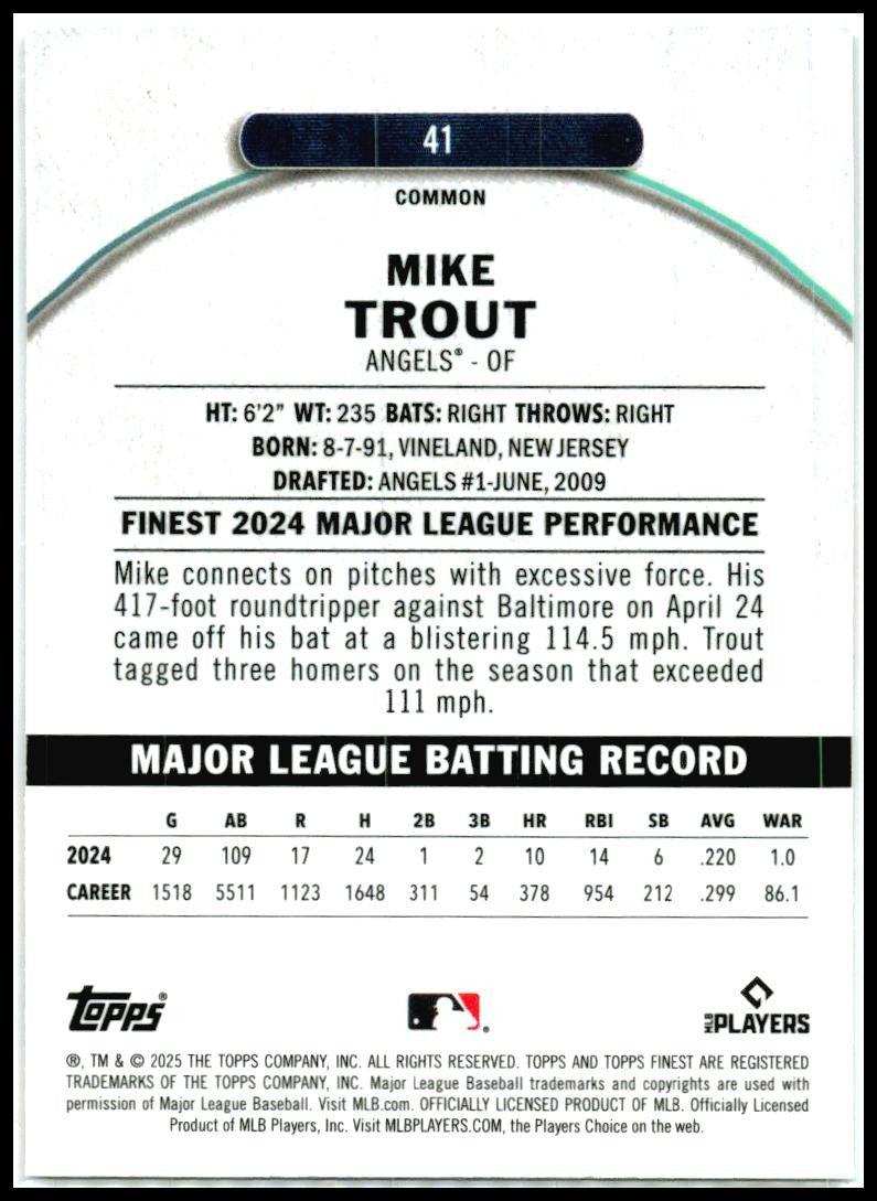 2025 Finest Checkerboard #41 Mike Trout Los Angeles Angels