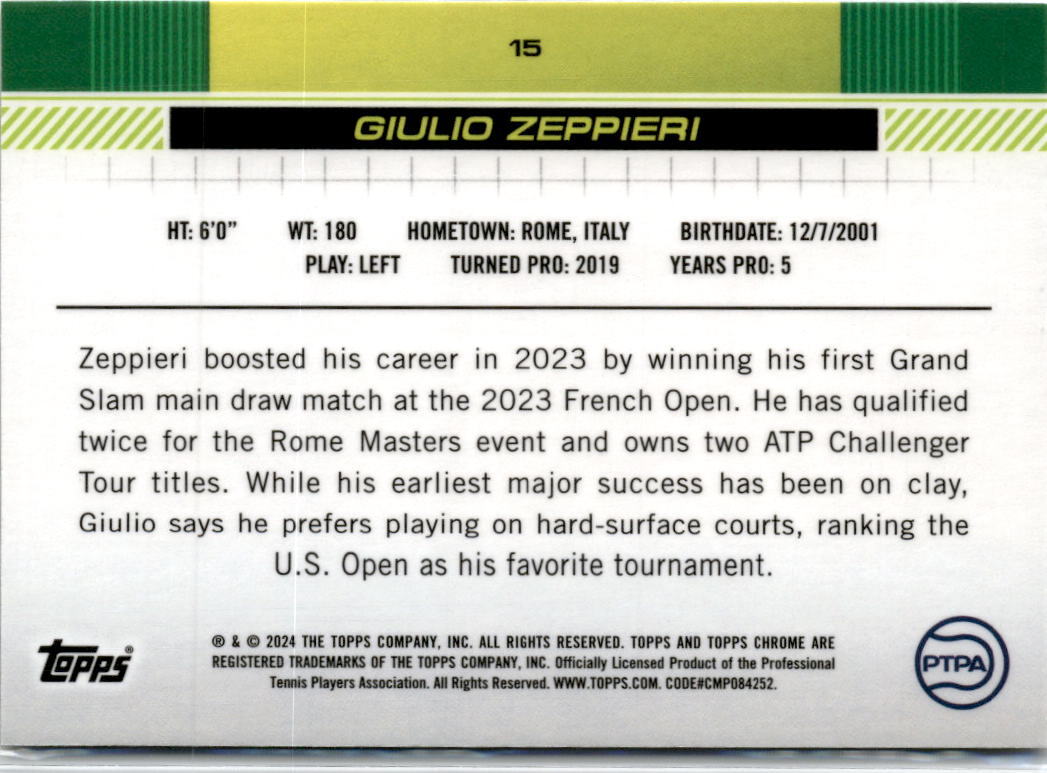2024 Topps Chrome Tennis #15 Giulio Zeppieri