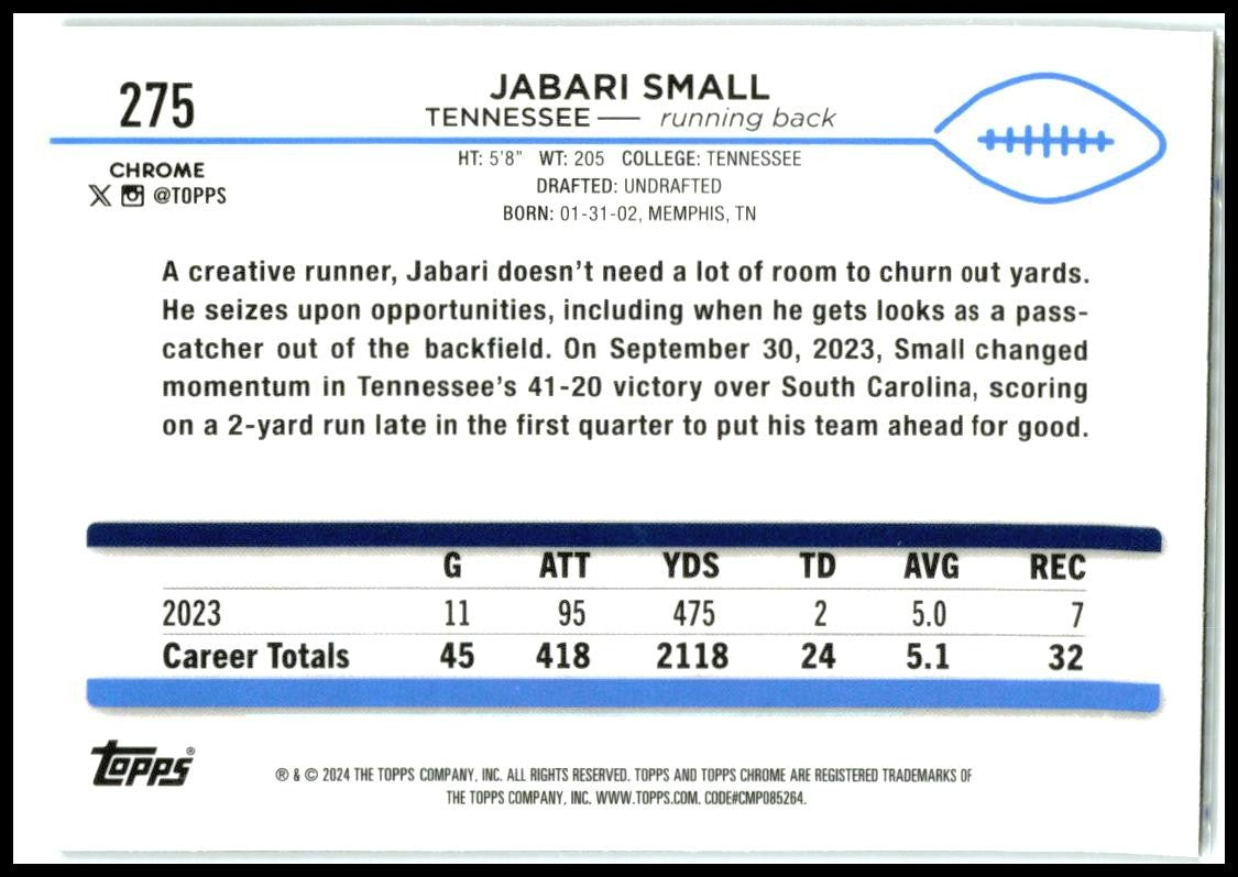 2024 Topps Chrome #275 Jabari Small Rookie Tennessee Titans