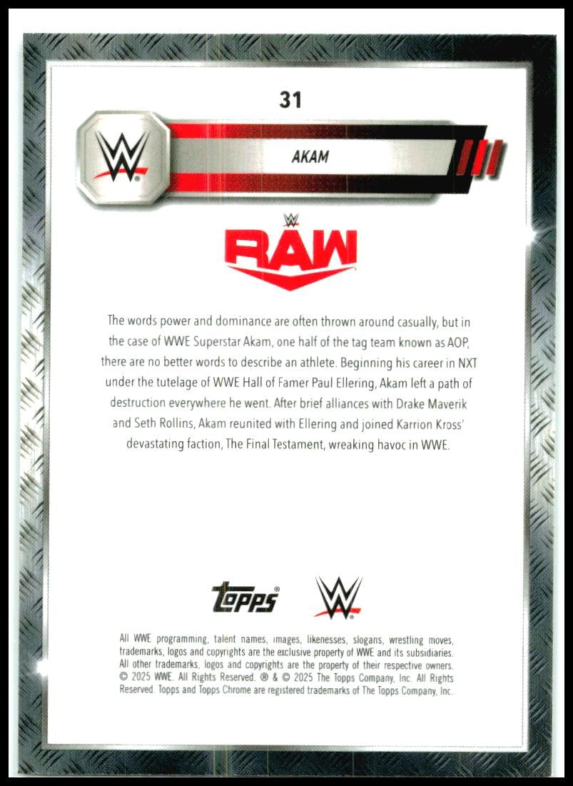 2025 Topps Chrome WWE Sepia Refractor #31 Akam