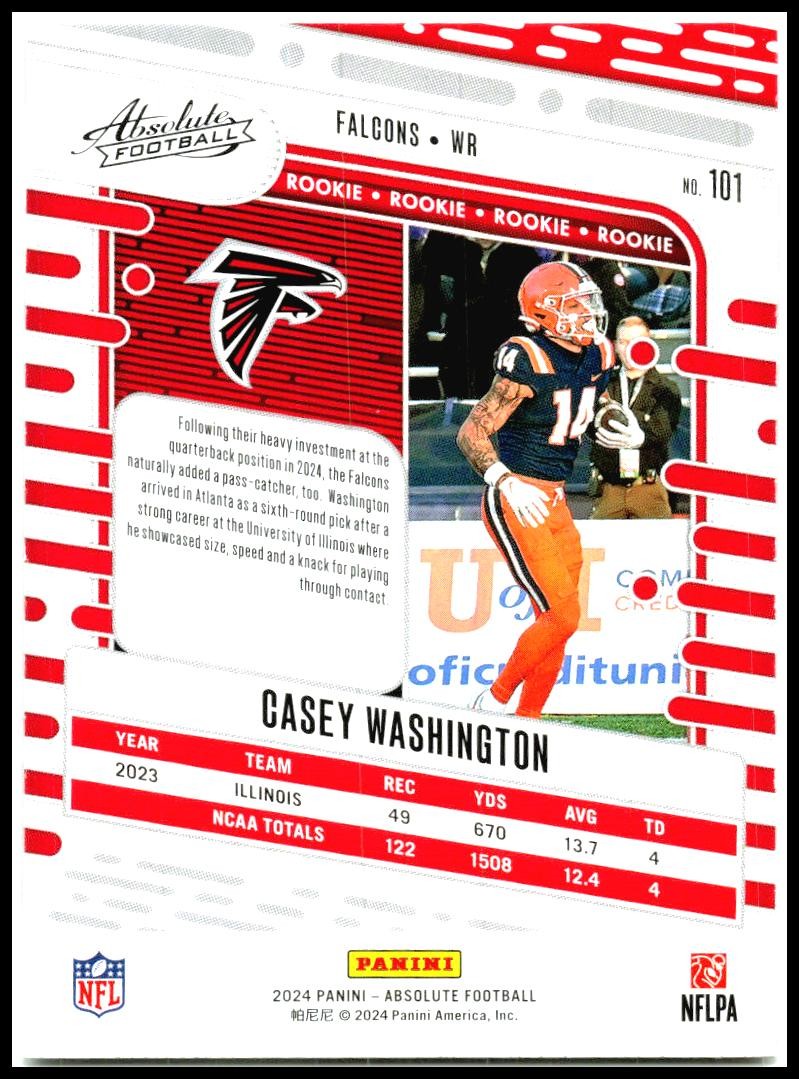 2024 Panini Absolute #101 Casey Washington Atlanta Falcons
