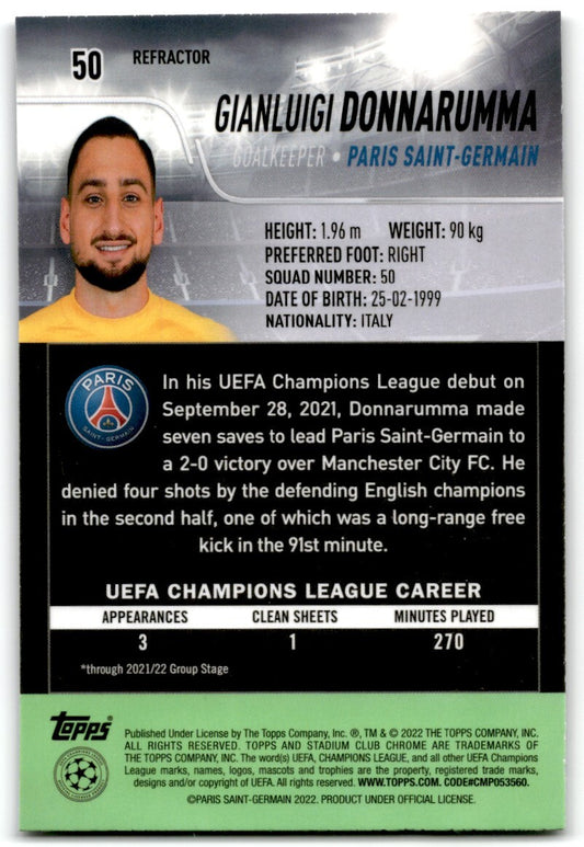 2022 Topps Stadium Club Chrome UCL Gianluigi Donnarumma Paris Saint-Germain #50