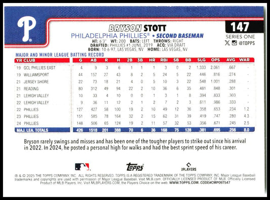 2025 Topps #147 Bryson Stott Philadelphia Phillies