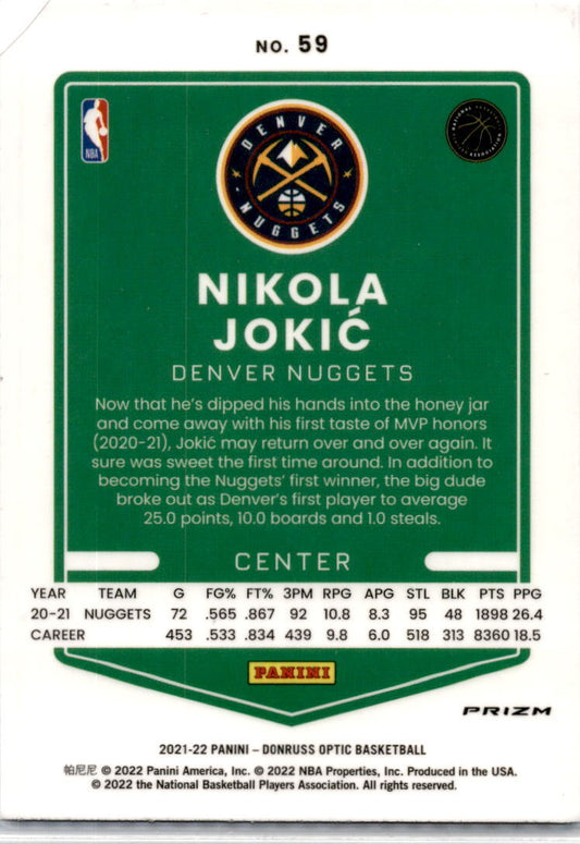 2021-22 Donruss Optic Blue Velocity #59 Nikola Jokic Denver Nuggets