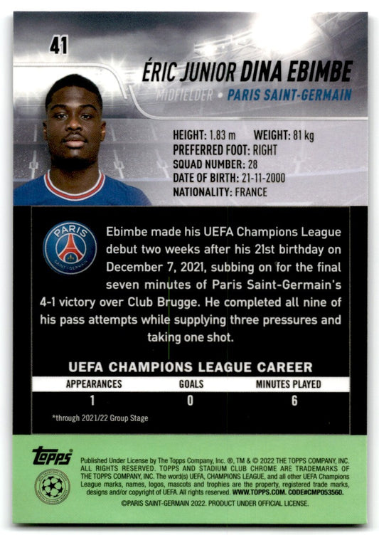 2022 Stadium Club Chrome Dina Ebimbe Paris Saint-Germain #41