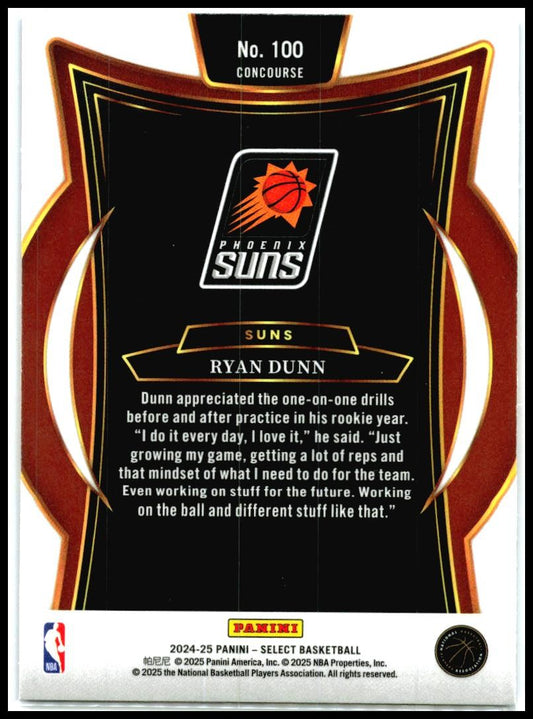 2024-25 Panini Select Blue #100 Ryan Dunn Rookie Phoenix Suns