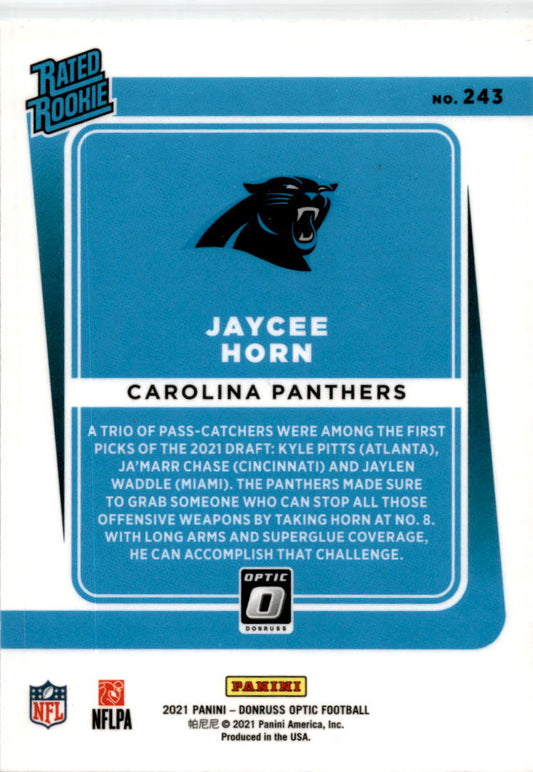 2021 Donruss Optic #243 Jaycee Horn Rookie Carolina Panthers