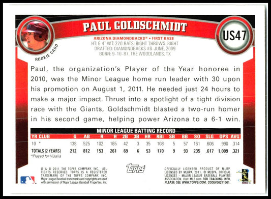 2011 Topps Update Target Red Border #US47 Paul Goldschmidt Rookie Arizona