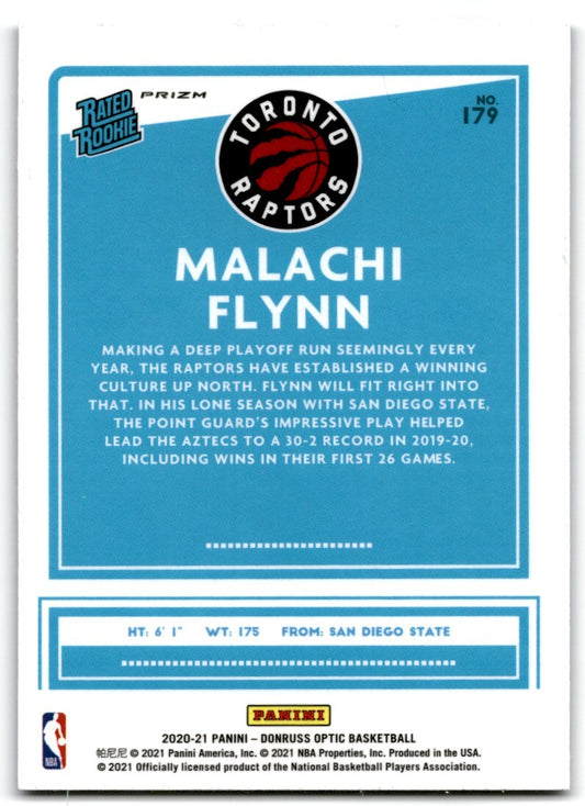 2020-21 Donruss Optic Rated Rookie Purple Prizm Malachi Flynn Rookie Toronto