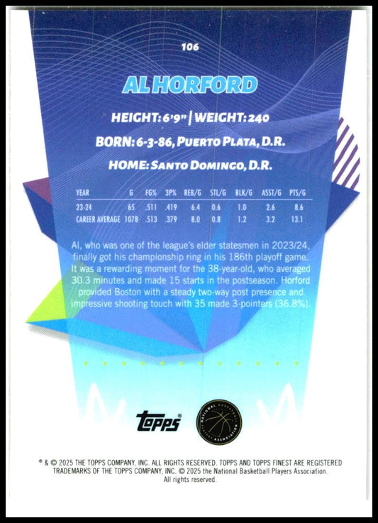 2024-25 Topps Finest Orange X-Fractor /200 #106 Al Horford Tennessee Titans