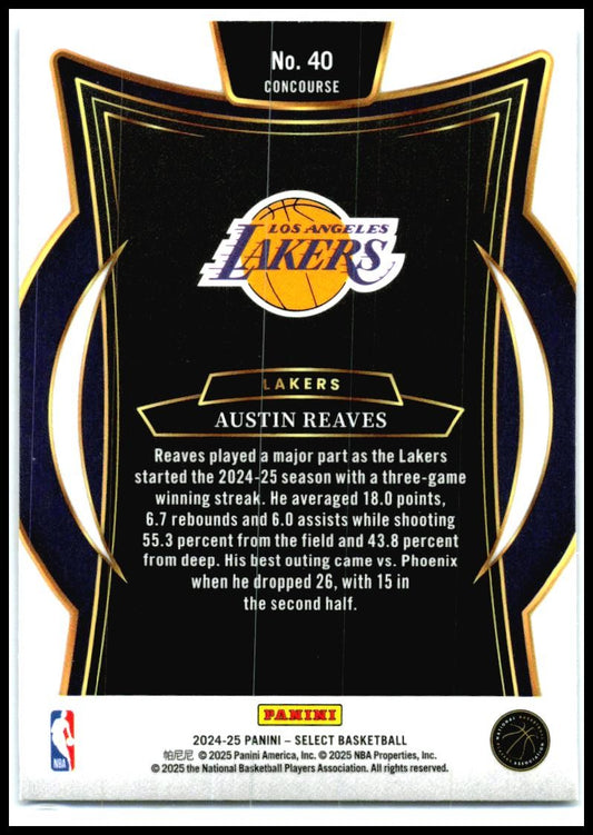 2024-25 Panini Select Blue (Retail) #40 Austin Reaves Los Angeles Lakers
