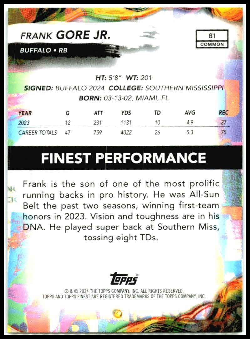2024 Finest #81 Frank Gore Jr. Rookie Buffalo Bills