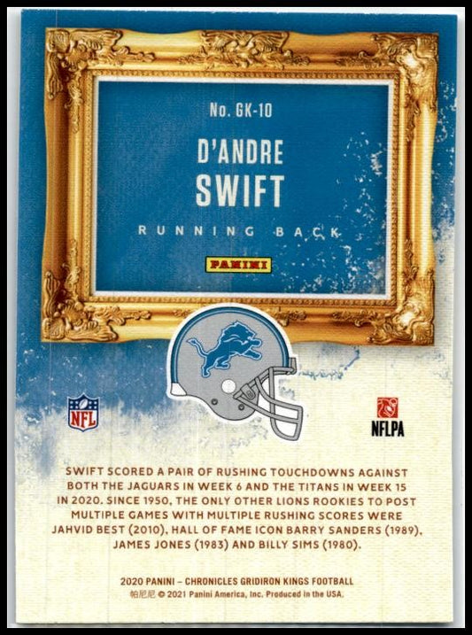 2020 Panini Chronicles Gridiron Kings Pink #GK-10 D'Andre Swift Detroit Lions