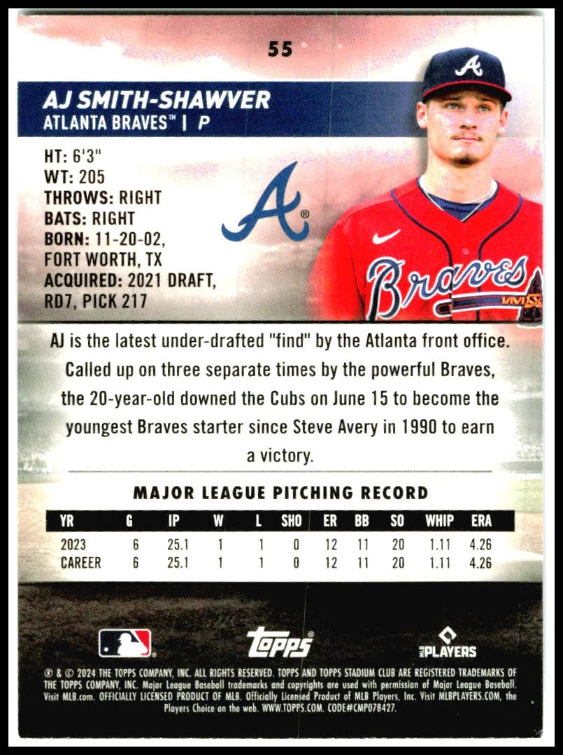2024 Stadium Club #55 AJ Smith-Shawver Atlanta Braves