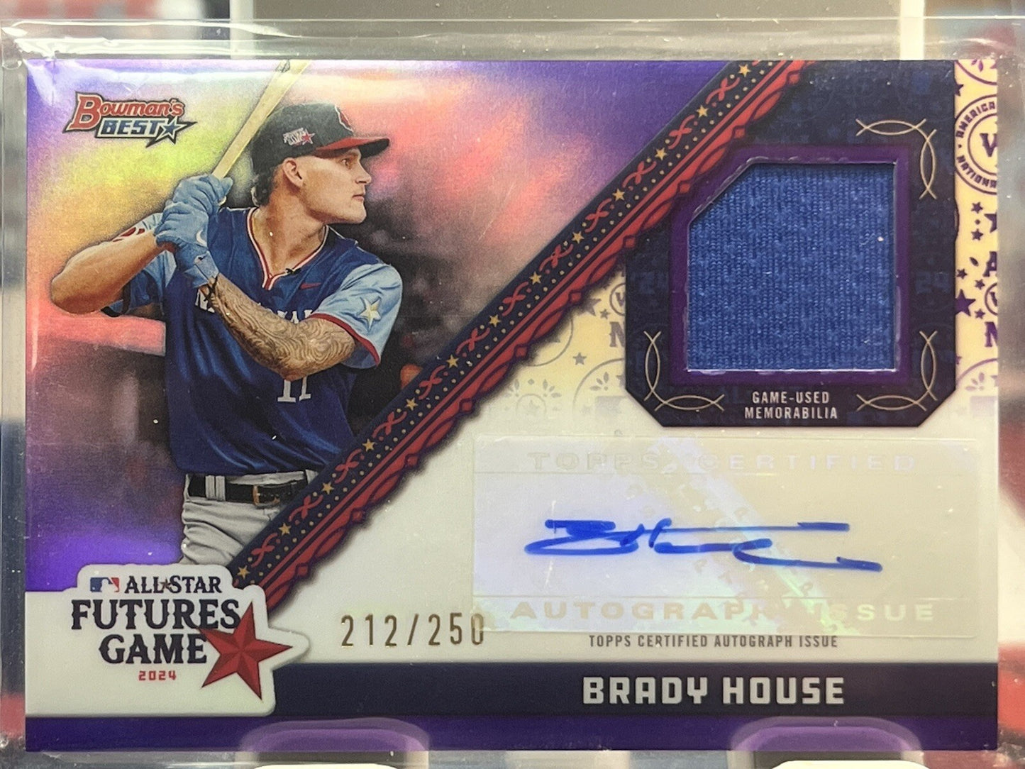 2024 Bowman’s Best MLB AS Futures Game Auto Relic Purple Brady House #/250