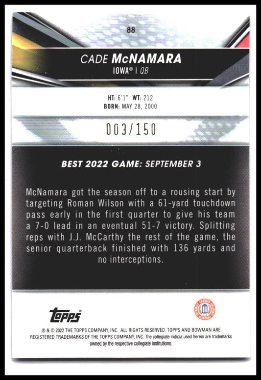 Cade McNamara #88 2022-23 Bowman's Best University Blue #/150 SN