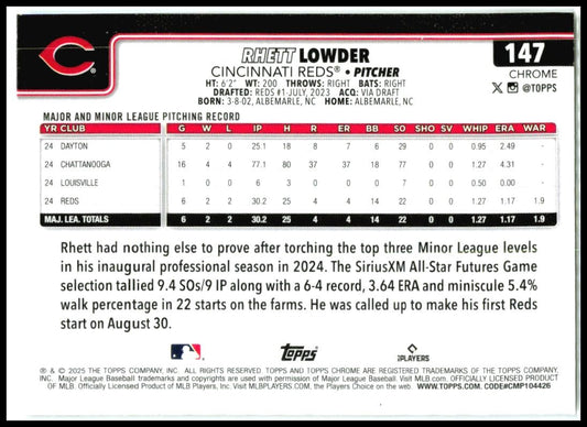 2025 Topps Chrome #147 Rhett Lowder Rookie Cincinnati Reds
