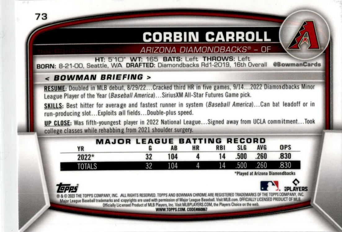 2023 Bowman Chrome Mega #73 Corbin Carroll RC Arizona Diamondbacks