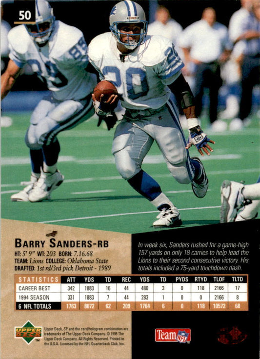 1995 SP #50 Barry Sanders Detroit Lions.