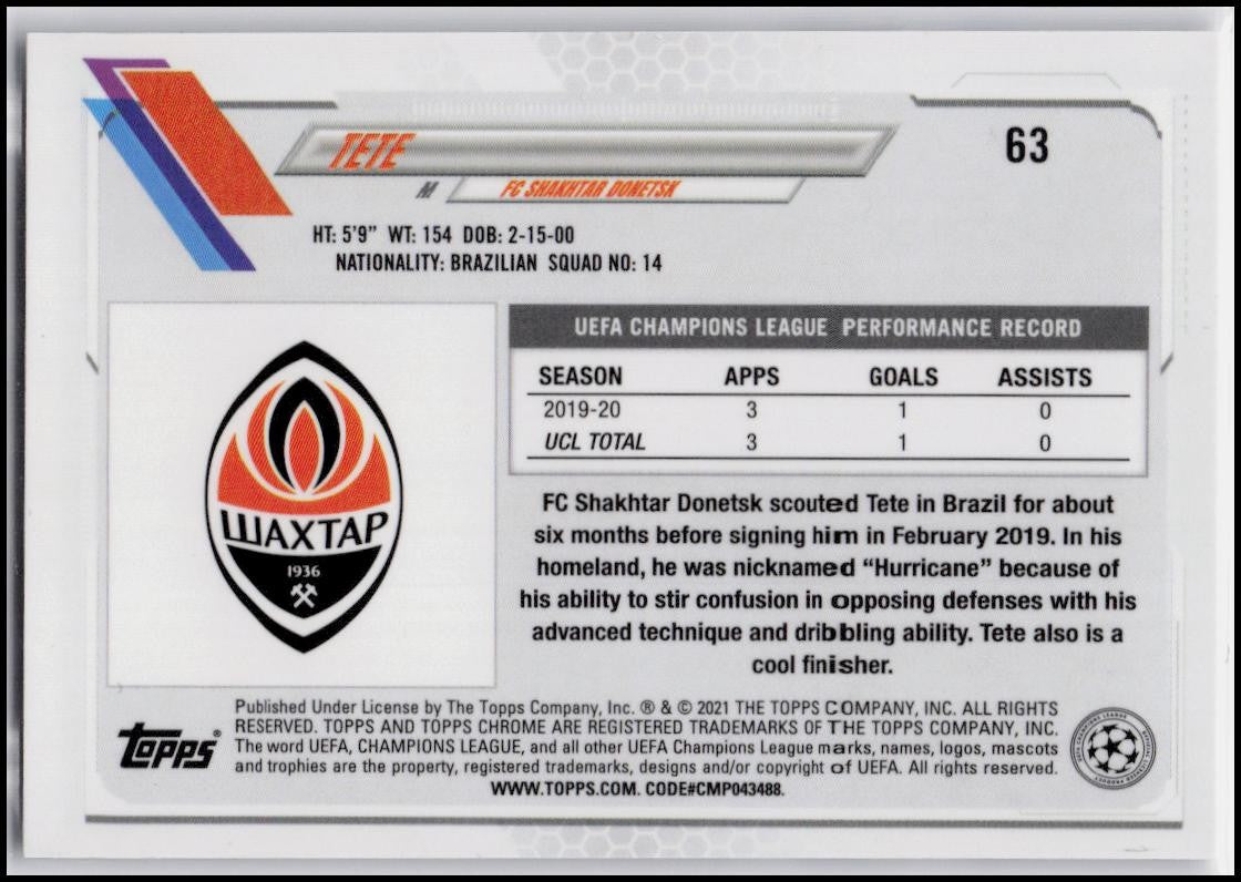 2020-21 Topps Chrome UEFA Champions League #63 Tete