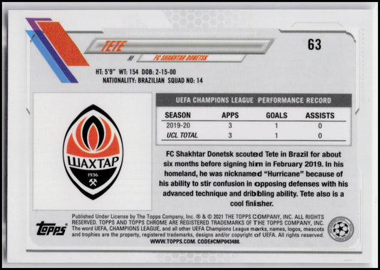 2020-21 Topps Chrome UEFA Champions League #63 Tete