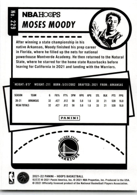 2021-22 Hoops #229 Moses Moody Rookie Golden State Warriors