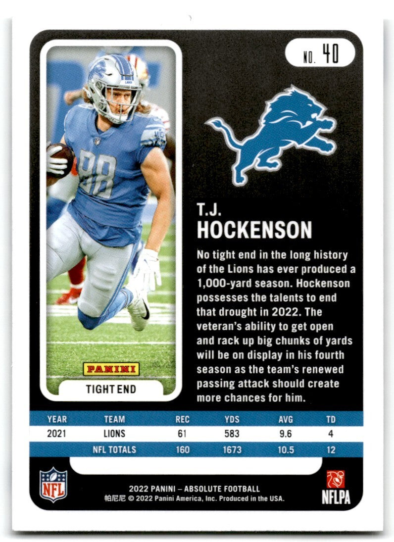 2022-23 Panini Absolute green T.J. Hockenson Detroit Lions #40