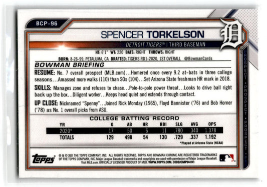 2021 Bowman #BCP-96 Spencer Torkelson Detroit Tigers
