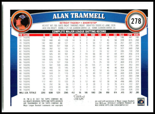 2021 Topps Archives #278 Alan Trammell Detroit Tigers