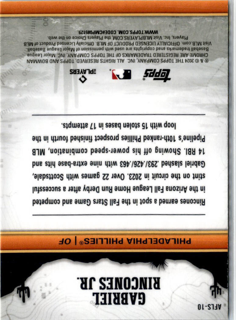 2024 Bowman Chrome #AFLS-10 Gabriel Rincones JR Philadelphia Phillies