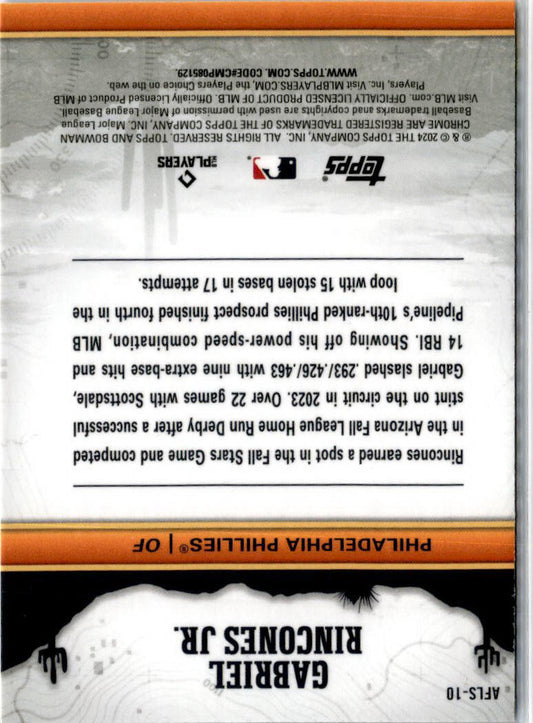 2024 Bowman Chrome #AFLS-10 Gabriel Rincones JR Philadelphia Phillies