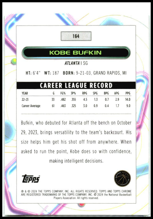 2023-24 Chrome Cosmic Green Space Dust Refractors #164 Kobe Bufkin Rookie Hawks