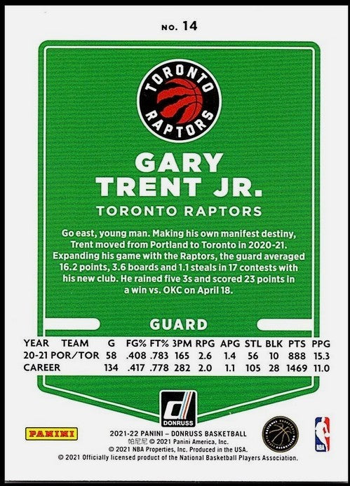 2021-22 Donruss Holo Orange Laser #14 Gary Trent Jr.